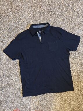 TAHARI Men's Navy 100% Cotton Short-Sleeve Polo Shirt